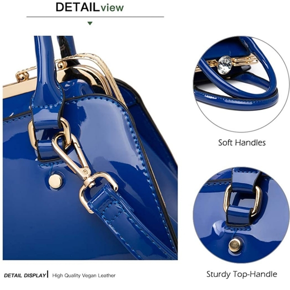 Leather handbag shiny patent leather shoulder bag - Picture 12 of 16